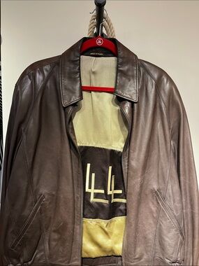 Men's Brown Leather Bomber Jacket - Unbranded